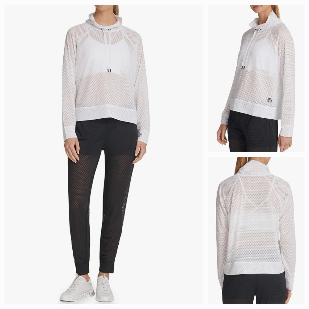 🔹️NWT DKNY Sport White Lightweight Mesh Long Sleeve Top XLarge